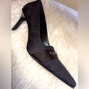 Authentic Brown Fabric Gucci Slip on Shoe